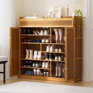 HOMFURN Shoe Cabinet 30 Pairs Bamboo 7 Tier Storage Cupboard Entryway Hallway