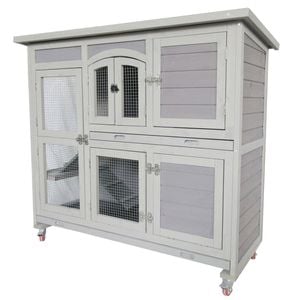 Flyline Bunny Palace Two Story Rabbit Hutch Bunny Cage with Wheels Rabbit Cage