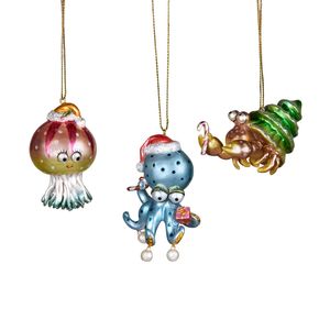 Christabelle 3 Sea Animal Christmas Ornaments Assorted Novelty Figures 7.5cm Xmas Tree Decorations Hanging Baubles
