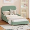Oikiture Kids Bed Frame Single Size Side Guard Rails Boucle Green