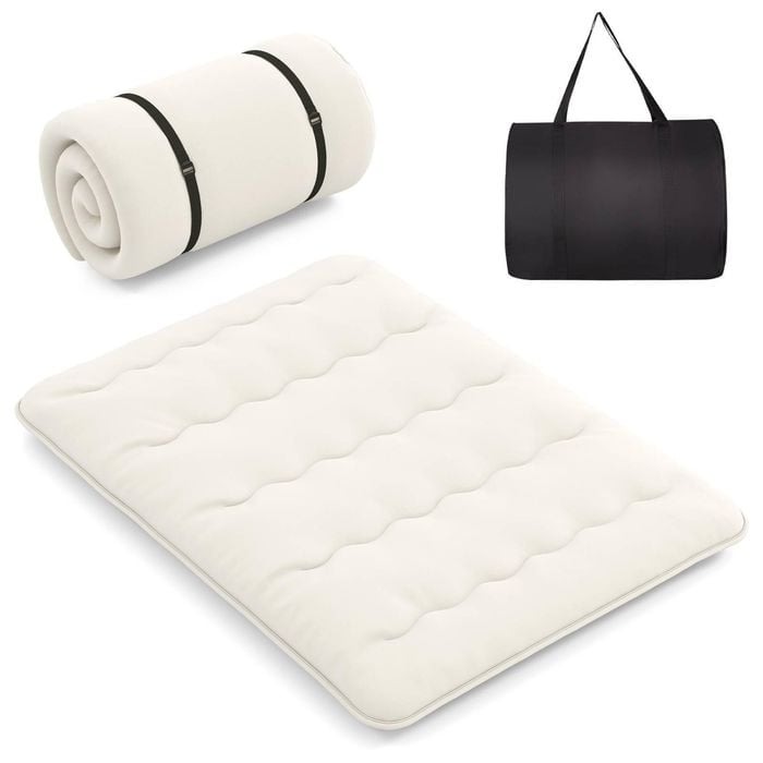 Costway Foldable Floor Mattress Roll Up Mat w/Carry Bag 203 x 152cm - Beige