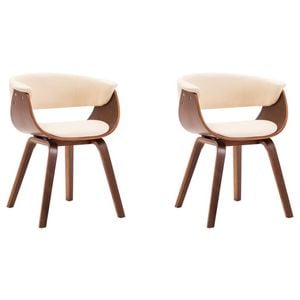 vidaXL 2x Solid Bent Wood Dining Chair Cream Faux Leather Kitchen Dinner Seat