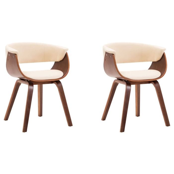 vidaXL 2x Solid Bent Wood Dining Chair Cream Faux Leather Kitchen Dinner Seat