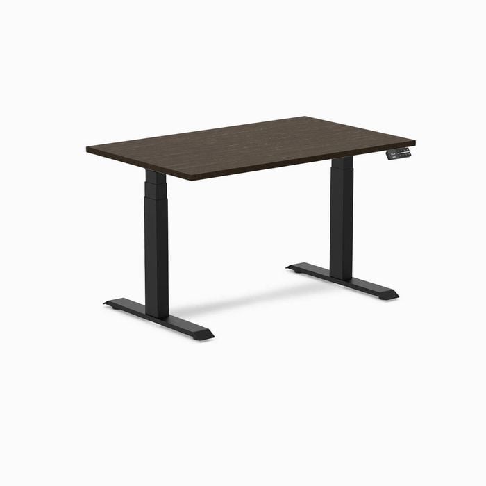 Desky Dual Sit to Stand Dark Bamboo Desk 1200x750mm Matte Black Frame