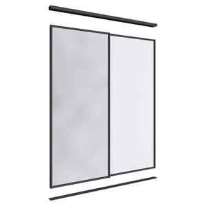 Lugna 2100 x 1201-1800mm Black 1 Mirror 1 Melamine Wardrobe Double Sliding Doors