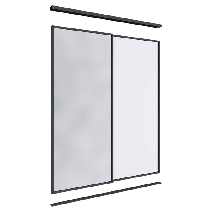 Lugna 2100 x 1201-1800mm Black 1 Mirror 1 Melamine Wardrobe Double Sliding Doors