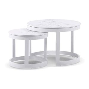 Hugo Outdoor Round Ceramic And Aluminium Coffee Table Set White