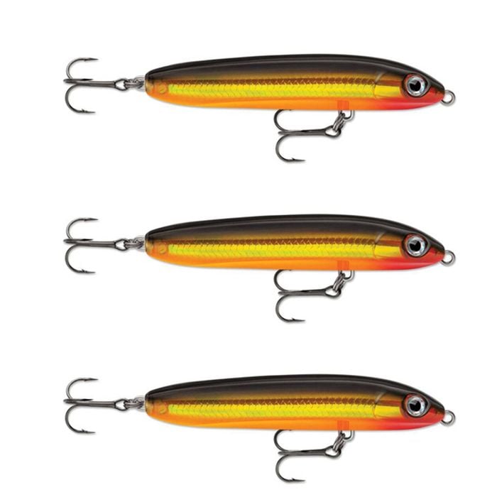 3x Rapala 10cm Skitter V Topwater Walk The Dog Style Fishing Lures - Gold