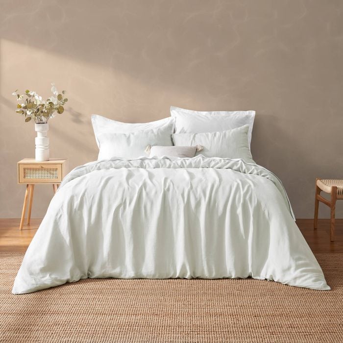 Natural Home Vintage Washed Hemp Linen Quilt Cover Set Dove Grey - King Bed