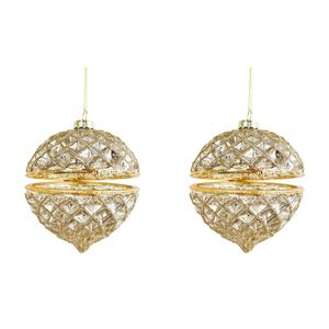 2PK Urban Hinged Glass Bauble Christmas Decoration 10cm Champagne