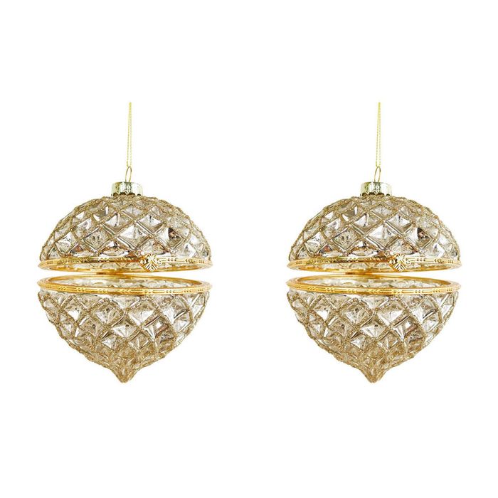2PK Urban Hinged Glass Bauble Christmas Decoration 10cm Champagne