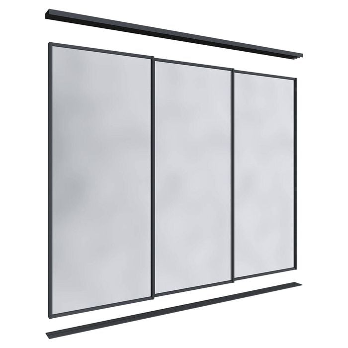 Lugna 2100 x 1801-2700mm Black Mirror Wardrobe Triple Sliding Doors