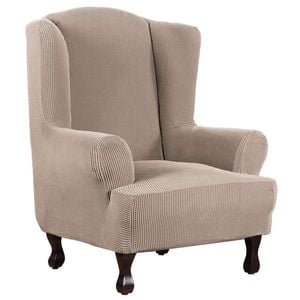 Smarcute Stretch Wing Chair Cover 1-Piece Non Slip Jacquard Fabric Sand