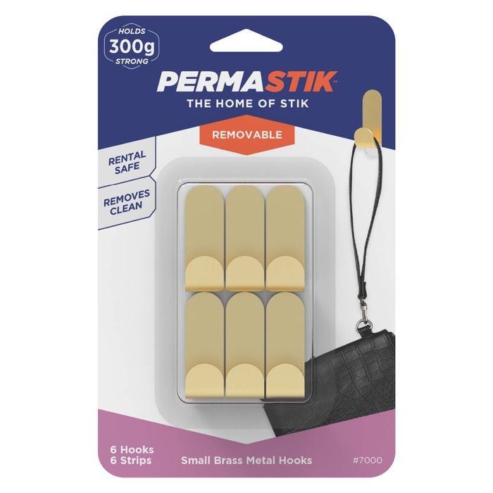 Permastik Small Brass Metal Hooks - 6 Pack