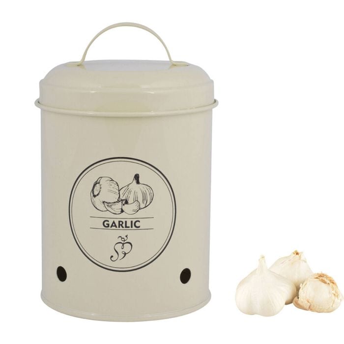 Esschert Design Garlic Storage Tin Organiser Food Container 17.5cm Cream