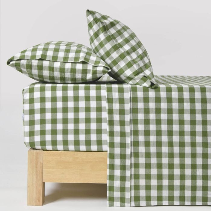 Dreamaker Lola Washed Cotton Yarn Dyed Gingham Sheet Set Olive Single