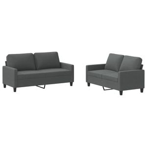 vidaXL Sofa Set with Cushions 2-Seater Sofa Couch 2 Piece Dark Grey Fabric