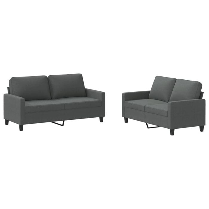 vidaXL Sofa Set with Cushions 2-Seater Sofa Couch 2 Piece Dark Grey Fabric