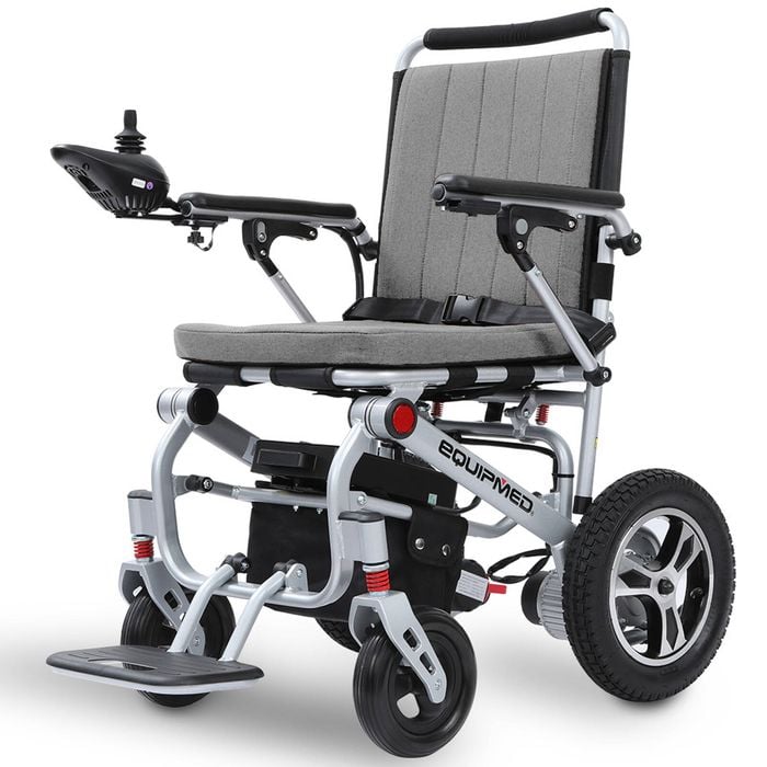 EQUIPMED Ultra-Light Power Wheelchair, Tight Turning, Airline Approved, Folding, ARTG Certified, Aluminium, Lithium, Grey
