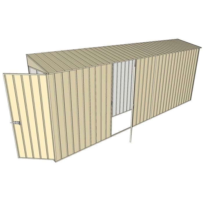 Build-a-Shed 0.8 x 5.2 x 2m Single Hinged Door Skillion Shed with Single Hinged Side Door - Cream