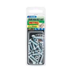Zenith M5 x 20mm Zinc Plated Round Head Bolt And Nut - 14 Pack
