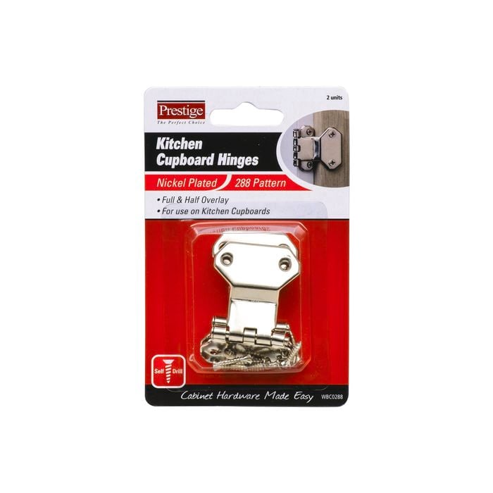Prestige 40mm Nickel Plated Kitchen Cabinet Hinges - 2 Pack