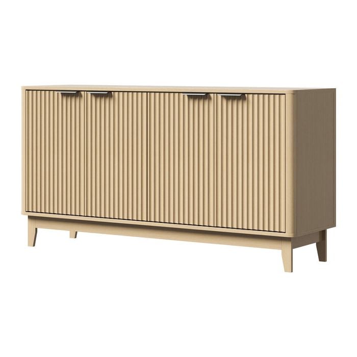 Oikiture Sideboard Buffet Storage Cabinet 4 Door Natural