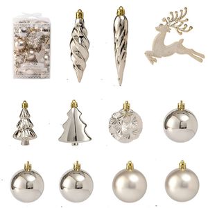 Catzon 30 Pcs Christmas Ornaments Matte Shiny Assorted Shape Shatterproof Balls for Xmas-Light Champagne