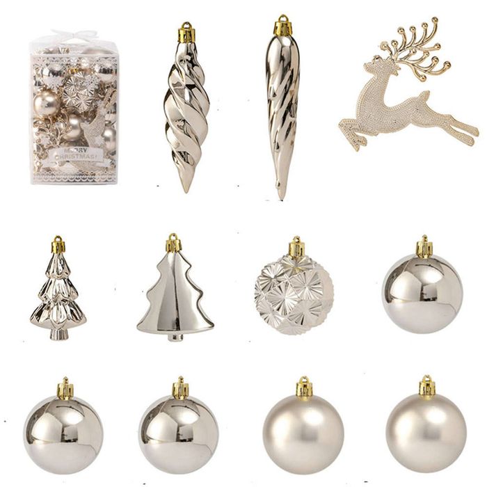 Catzon 30 Pcs Christmas Ornaments Matte Shiny Assorted Shape Shatterproof Balls for Xmas-Light Champagne