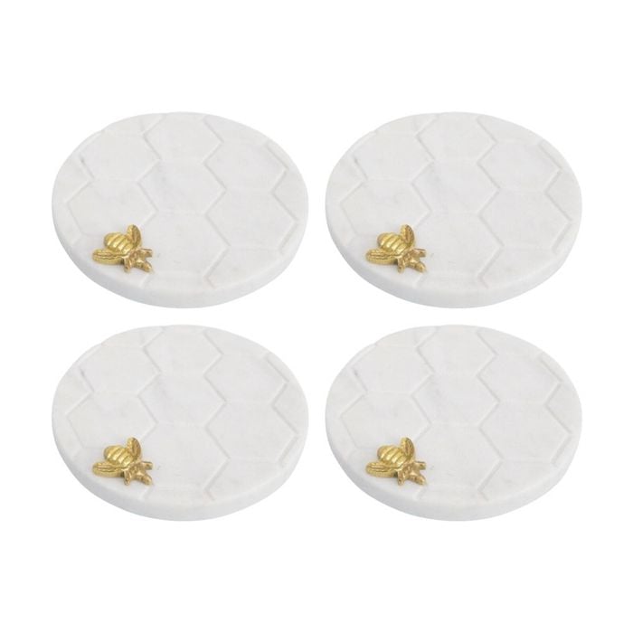 4pk Lvd Handcrafted Marble Honeycomb Bee Coaster Tableware 10x10cm