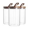 Argon Tableware Glass Storage Jars - Leather Loop Lid - 1l - Modern Round Scandi Organisation Container Glass Jar - Set Of 3
