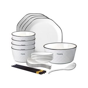SOGA 13Pcs Diamond Pattern Ceramic Dinnerware Set