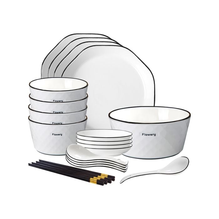 SOGA 13Pcs Diamond Pattern Ceramic Dinnerware Set