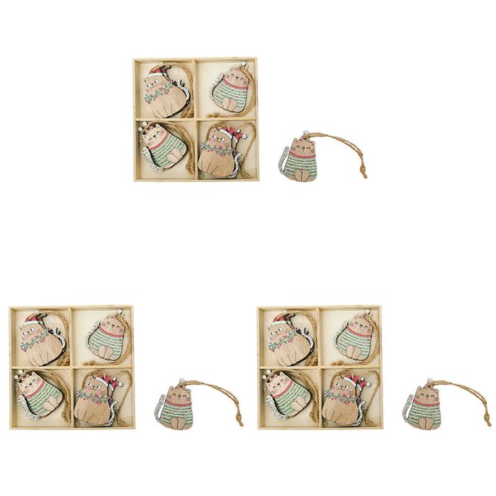 3x 8pc Urban Leo Cat Christmas Decorations Gift Box 6cm Red/Green
