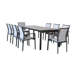 Oro 9pc Set Outdoor Dining Extension Aluminium Table 8 Chair Charcoal