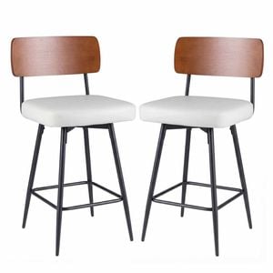 Costway Padded Bar Stools Set of 2 Swivel Counter Height Chair White
