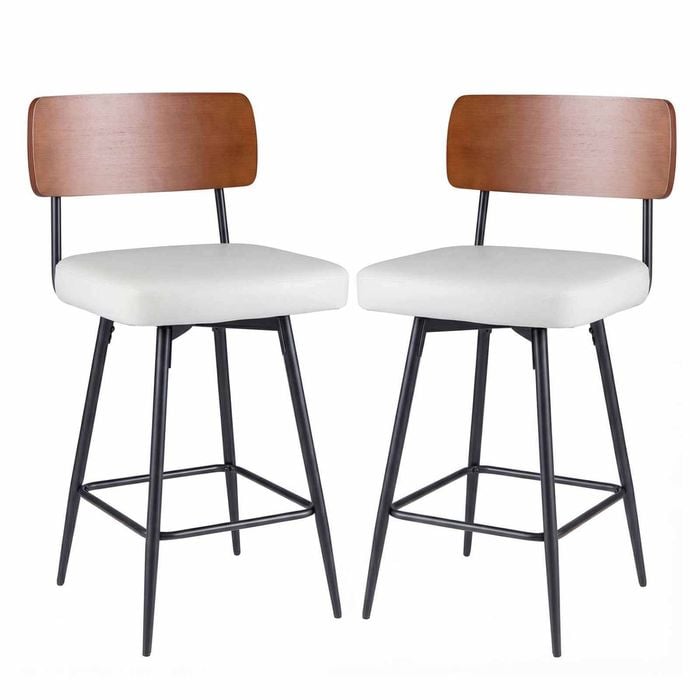 Costway Padded Bar Stools Set Of 2 Swivel Counter Height Chair White
