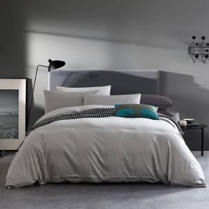 CottonMore 100% Cotton 650tc Soft Sateen Fabric Plain Grey Quilt Cover Set - King