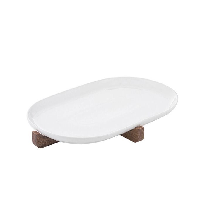 Ladelle Alto Oven To Table Wood Oval Dish Serving Tool w/ Trivet Assorted
