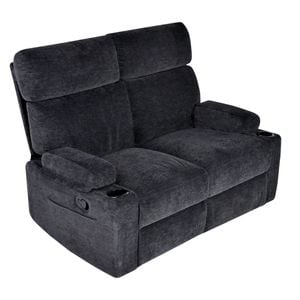 Ufurniture 2 Seater Recliner Chair Chenille Electric Heat Massage Chair Loveseat Lounge Armchair Sofa Black