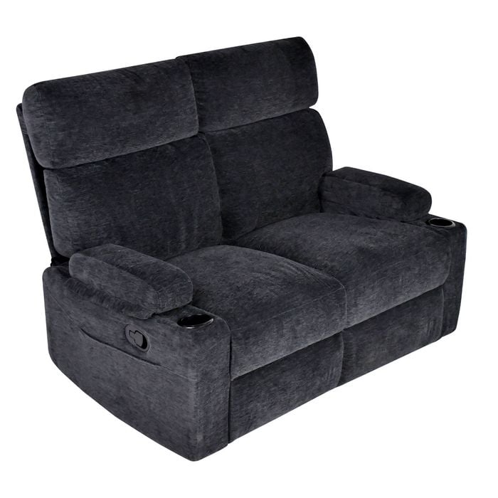Ufurniture 2 Seater Recliner Chair Chenille Electric Heat Massage Chair Loveseat Lounge Armchair Sofa Black