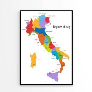 Italy Map with Regions and Main Cities  Print 100% Australian Made 60x90cm  (Poster)