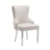 Set of 2 Beige Velvet Dining Chairs – Button Studded Ring Back Design Stainless Legs