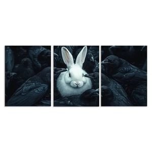 3pcs White rabbit, crow Art Painting Print 100% Australian Made 3 x 40x60cm (Metal Print)