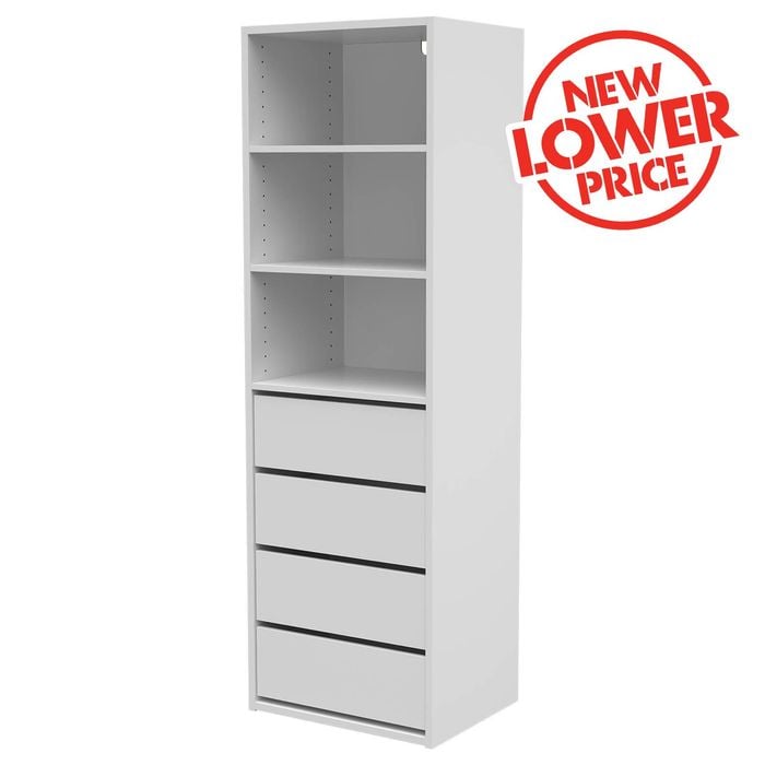 Flexi Storage Wardrobe 400mm White Matte 3 Shelf And 4 Drawer Unit