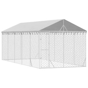 vidaXL Dog Kennel Outdoor Dog Crate Dog House with Roof Silver Galvanised Steel