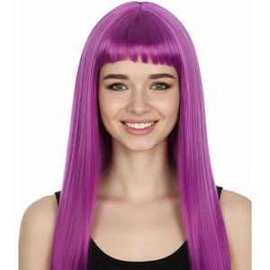 LONG WIG Straight Party Hair Costume Fringe Cosplay Fancy Dress 70cm Wos Fuchsia 22455