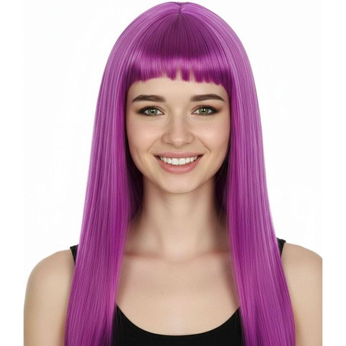 LONG WIG Straight Party Hair Costume Fringe Cosplay Fancy Dress 70cm Wos Fuchsia 22455