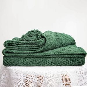 CottonMore New Acrylic Chenille Tassel Knitted Blanket Bed Sofa Throw Rug 130x160cm - Dark Green