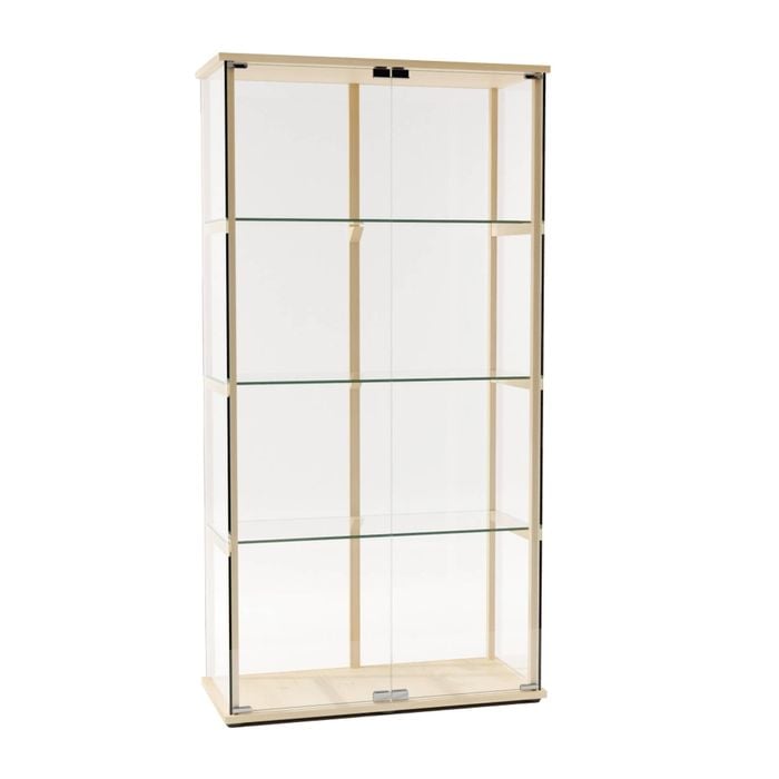 East Glass Display 4 Tier Cabinet Trophy Display Storage Shelf 2 Door Beech